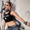 Damestanks Goth Dark Cyber ​​Mall Gothic Techwear Cargo Tank Tops Grunge Punk Black Ribbed Rivet Crop Top Emo Egirl Slim Alt Streetwear