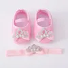 Första vandrare Spring Infant Baby Girl Shoes Born Lace Flowers Pannband Anti-halk Soft Sole Toddler Kids Cotton Dop