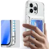 Clear Card Slot Holder Shockproof Cases For Iphone 15 Pro Max 14 Plus 13 12 11 X XS XR 8 7 6 Samsung S23 Ultra Hard PC Plastic TPU ID Card Pocket Transparent Kickstand Cover