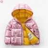 Barn vinterjacka kappa för barn flicka silver guld pojkar avslappnade huva rockar babykläder outwear kid parka jackor snöar dräkt