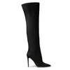 Bottes 2023 femmes mode bonbons couleurs daim genou haut Sexy talon mince bout pointu automne hiver chaussures 34-45