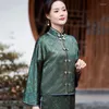 Ethnische Kleidung Traditionelle chinesische Frauen Plus Size Tops 2023 Seidensatin Drucke Stoff Spleißen Langarm Tang Kostüm Shirts Frau