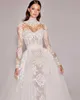 Abito da sposa principessa con applicazioni in pizzo collo alto illusione manica lunga vestido novia abiti da sposa a sirena