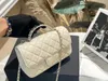 23A Luxury Flap Bag Mini Crossbody Bag White Small Handheld Rhinestone Mini Flip Bag Classic Handle Gold Metal Woven Chain Quilted Handbag Designer Bag Wallet 20CM