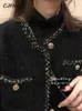 Kurtki damskie cjfhje ciepłe wełniane tweed kurtka płaszcz zimowy koreański styl czarny długie rękawie kieszenie na pojedynczą markę 231114
