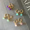 Boucles d'oreilles créoles Huggie magnifique couleur or en laiton avec breloque en pierre irrégulière vert bleu violet rose pour femme fille élégante moderne ERHoop Hugg