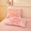 Sängkläder sätter eleganta handverk rufsar veckade täcken täcker rosa vit 1000tc egyptisk bomull mjuk 4 st säng kjol kuddar