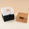 Present Wrap 6pcs Kraft White Black Box With Ribbon Chocolate Cookies Cake Package Birthday Party Wedding Baby Shower Dekoration