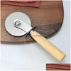 Bakgebakgereedschap Ronde Pizza Cutter roestvrij staal met houten handvat pasta deeg keuken LX0131 drop levering home tuin din dh8ot