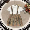 kids designer clothing sets brand girls shirts with strappy dress two pieces sets high end cotton t-shirts with plaid skirts 2023ss summer children dresses sets