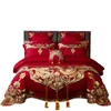 Chinese bruiloft tien stuk set rood lang nietje katoen bruiloft borduurbedden beddengoed benodigdheden alle katoenen draak phoenix borduurwerk puur katoenen laken quilt cover