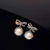 Studörhängen bowknot för kvinnor söta tillbehör vit pärla 18k guld pläterad fin smycken örhänge