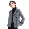 Kurtki damskie Women Chic Woolend Plaid Short Jackets Korean Fashion Vintage Jaquetas Spring Autumn Office Płaszcze Elegancka przyczynowa odmiana 231115
