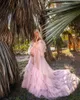 Party Dresses In Pink Tulle Maternity For Po Shoot Straps Cap Sleeves Ruffles Teired Long Train Evening Pregnancy Gown