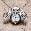 Montres de poche Mignon Sier/Bronze Vintage Night Owl Design Montres de poche Collier Pendentif Quartz Montre analogique pour hommes femmes enfants Drop D Dhxgf