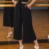 Vêtements de scène arrivées pantalons de danse latine pour femmes Costume jambe large noir salle de bal/tango pratique pantalons longs SL3295