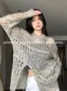 Women's Sweaters LOTDOOTN Pink Gothic Long Sweaters Women Ripped Holes Loose Knitted Pullover Frayed Fairy Grunge Jumpers Y2K Thin Streetwear Top 231115