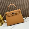 Bolsa de crossbody de qualidade espelhada para mulheres Epsom Bolsa de couro real em rosa feita à mão 25cm com hardware de prata dourado para negócios de festas de casamento com pacote completo