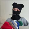 Bérets Hiver Mignon Drôle Tricot Clava Avec Oreilles D'ours Femmes Chaud Fl Visage Er Ski Masque Chapeau Hommes En Plein Air Coupe-Vent Bonnets Drop Del Dhgarden Dh7Xr