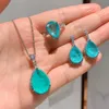 Set di gioielli da sposa Luomansi Luxury 925 Sterling Silver Paraiba Tormalina Orecchini con pietre preziose / Pendente / Collana / Anello Set di gioielli da sposa all'ingrosso 231115