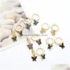 Charme Plaqué Or Cerceaux Noir Et Vert Papillon Boucles D'oreilles Pour Femmes Cuivre Zircon Dangle Petit Cristal Bijoux Drop Livraison Bijoux Dhjio