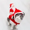 Vêtements pour chiens Costume de Noël pour chien de compagnie amusant Père Noël équitation une robe de cerf Veste Vêtements rouges équitation une robe de cerf Fournitures de Noël pour animaux de compagnie 231114