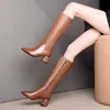 Buty buty dla kobiety długie zimowe kolano wysokie wałek skórzane damskie buty futrzane brązowe palec u nogi i elegancka moda 231115