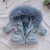 Jacken Mädchen Kleidung Baby Mäntel für Mädchen Pelz Kragen Jacken Für Winter Herbst Kinder Kleidung Plus Samt Dicken Denim Kinder oberbekleidung J231115