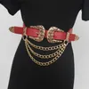 Belts Double Vintage Curving Metal Buckles PU Waist Belt For Women Multi-layer Chain Elastic New Designer Corset Dress Waistband Q231115