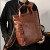 Sacs à bandoulière pour hommes simple Joker couleur unie hommes sac d'ordinateur style collégial rétro étudiant sacs à dos grande capacité rembourré en cuir loisirs voyage sac à dos 23020 #