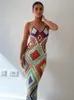 Casual Dresses Sifreyr Handmade Crochet Knitted Maxi Women Summer Halter Backless Beachwear Sundress Bohemian Multi Color Wedding 230414