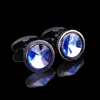 Cuff Links Summer high quality brass hand inlaid Blue Crystal zircon Cufflinks classic style men's jewelry gifts 231114