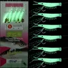 Fishing Hooks 5pcs Luminous Soft Shrimp Hook Lure Bait Simulated Fish Skin String Mackerel Barbed Bass Cod Lures Sea 231115