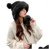 Berety Zimowe czapki czapki dla kobiet ciepły dzianin niedźwiedź z 4 pompomami i szerokim furią brzegi zimne dni codzienne życie zużycie zużycie deli dhgarden dhky2