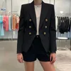 Mulheres ternos blazers chique blazer mulher outono manga longa dupla lapela lapela sólida casaco fino casual jaquetas vintage mulheres outwears 231115