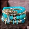 Charm Armbänder Voleaf Vintage Naturstein Perlenarmband Böhmisches MTI Layered Crystal Boho Schmuckset für Frauen VBR127 Drop Deliver DHPF2