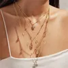 Pingente colares moda vintage estrela lua sol concha carta cristal gota de água colar para mulheres feminino multinível corrente jóias presente