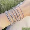 Tennis Bracciali a catena da tennis in argento sterling S925 al 100% 2 mm M 4 mm 5 mm 6 mm Lusso zirconi cubici Classico bling ghiacciato Hip Hop Matrimonio J Dhnwj