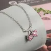 Pendentifs Rose Zircon Coeur Cerise Collier Pour Femme Polyvalent 925 Argent Fille Bijoux Doux Quotidien Trajet Collier Chaîne KOFSAC