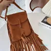 Suede Iphone Tassels Crossbody Flat Shoulder Bags Flap Purse Women Clutch Bag Brown Black Frosting Full Leather Classic Letter