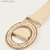 Riemen Vintage PP gras geweven riem voor dames zomerjurk accessoire Boheemse stijl handgemaakte ronde houten ingelegde kralengesp elastische riem Q231115