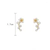 Stud Earrings Simple Shell Flower For Women Imitation Pearl Crystal Leaf Cute White Floral 2023 Korean Jewelry ER1006
