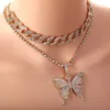 Keychains Tennis Chain Butterfly Rhinestone For Women Bling Crystal Choker Necklace Party Jewelry