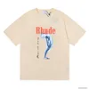 Designer Moda Vestuário Camiseta Luxo Mens Casual Tees Rhude Monaco com Ouro Ajuda Torturado Deusa Algodão Manga Curta T-shirt Homens Mulheres