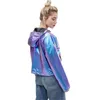 Kvinnorjackor Spring Women Laser Reflective Jacket med Nood Thin Hip Hop Outerkläder Vattentät lös kort plus storlek