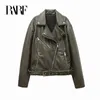 Womens Leather Faux Rarf Ladies Vintage Do Old Washed Leather Imitation Locomotive Type Pu Jacket Womens Coat Top 231115