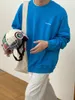 Felpe con cappuccio da uomo Felpe blu primavera per uomo Fuzzy Back Lettered Print Pullover Top 2023 Abiti larghi oversize Coreano Chic 2A0235Uomo