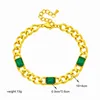 Link Bracelets 316L Stainless Steel Fashion Punk Retro Hip-hop Personality Green Square Crystal Thick Chain Metal Bracelet