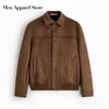 Mens Jackets Faux Suede Jacket Autumn Casual Loose Lapel Single Breasted Coat Fashion Male Solid Long Sleeve Pocket Outwear 231114
