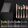 Upscale 5pcsset Tableware Set Rose Golden Spoon Fork Knife Dinnerware Black Flatware Colorful Rainbow Gold Cutlery Box